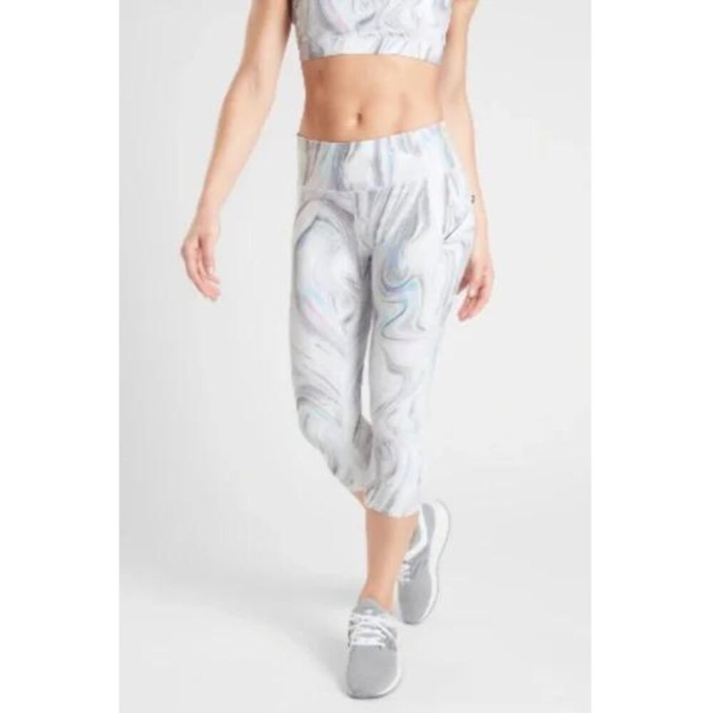 Athleta Contender Legging Opal Capri Powerlift Crop Womens Small White Multi